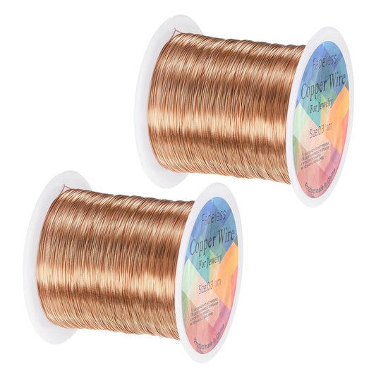 2-Rolls 0.3mm Jewelry Wire, 28 Gauge 328FT Craft Wire Copper Beading Wire for Jewelry Making/Planting/Weaving/DIY Crafting, Soft Metal Wires [100M, Copper Tone]