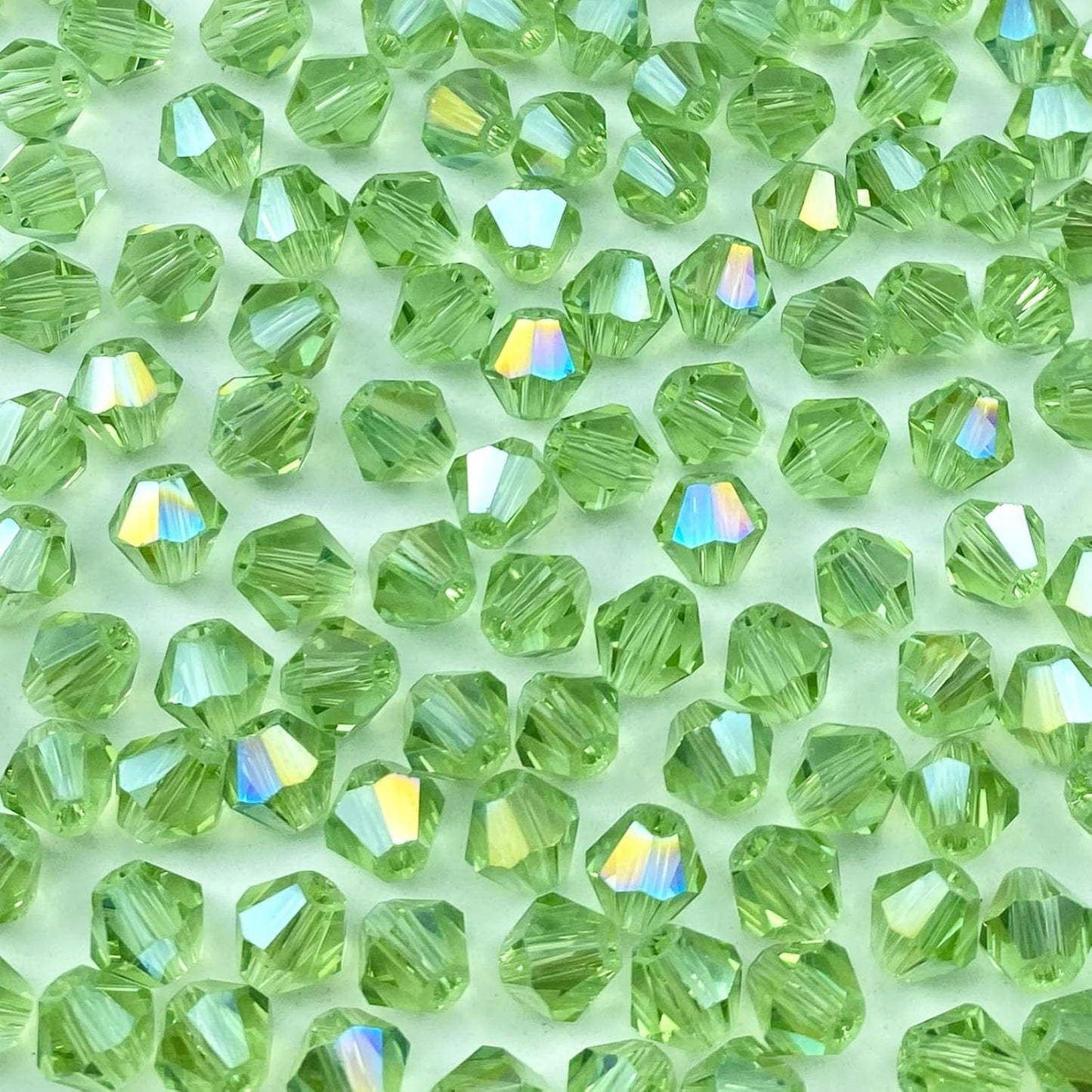 400pcs 4mm Bicone Crystal Glass Beads Loose Spacer Beads Faceted Craft Beads for Jewelry Making DIY Necklace Bracelet Earring Wind Chimes Suncatchers Ornamen(Light Green AB)