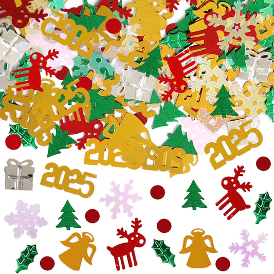 Christmas Day Confetti, Shape Glitter Metallic Foil Table Scatters Confetti Red Green White Party Decorations Table Sprinkles Snowflake Santa Elk for Christmas Party Supplies Decor