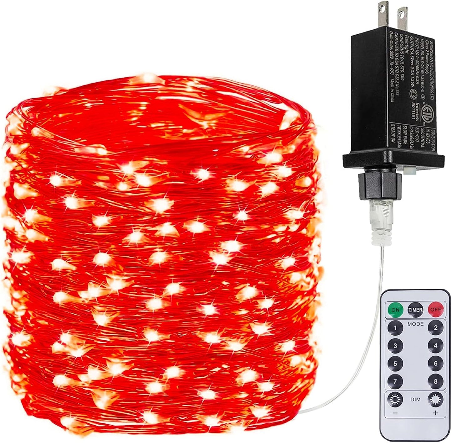 66Ft 200 LED Fairy Lights Plug in, Waterproof String Lights Outdoor and Indoor 8 Modes Christmas Lights Bedroom Decor with Remote, Twinkle Lights with Timer for Girl's Room Christmas Decorations (Red)