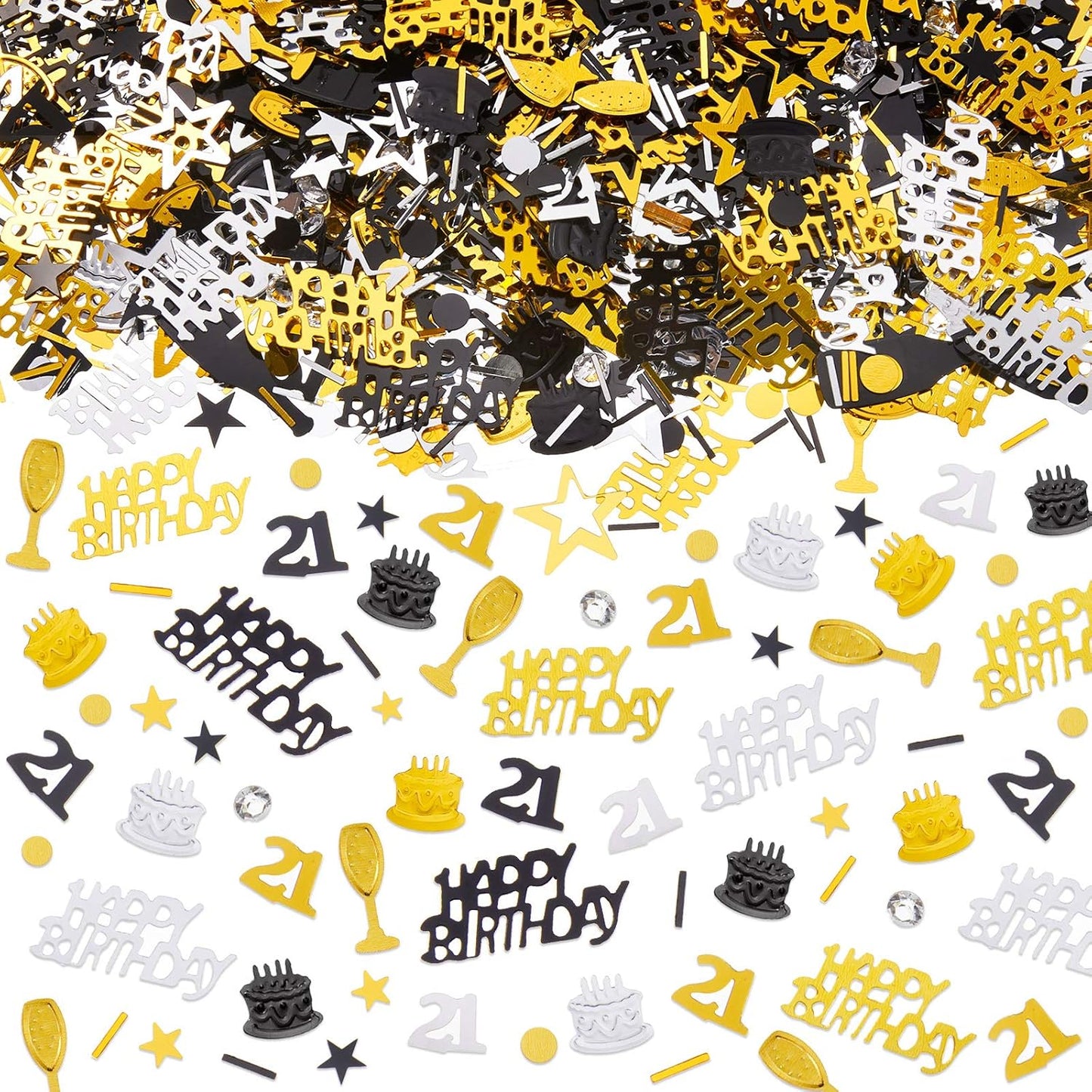 Sumind 3000 Pcs 21st Birthday Metallic Foil Confetti Table Scatter Decorations for Birthday Party DIY Arts and Crafting, Gold, Black and Silver