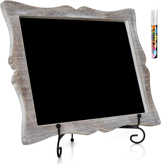 Small Chalkboard Sign with Easel (11x13) + White Liquid Chalk Marker | Hanging or Freestanding Framed Chalkboard with Hand Crafted Sweetheart Frame - Multipurpose | Small Chalkboard Sign