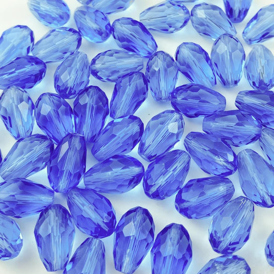 200pcs 4x6mm Teardrop Crystal Glass Beads Vertical Hole Faceted Glass Teardrop Spacer Beads for Bracelets Necklace Earring DIY Jewelry Making Craft(Light Blue)