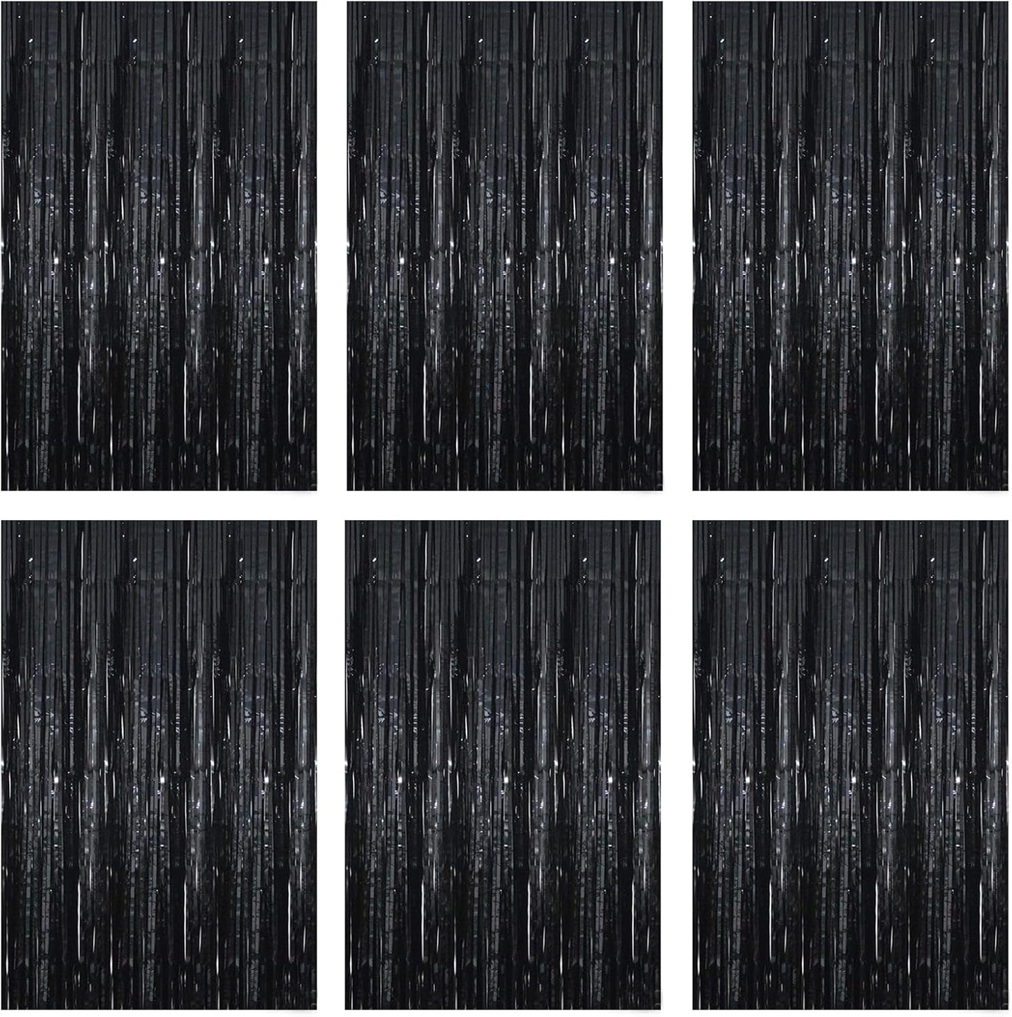 Black Foil Fringe Curtain 3.3×8.3FT 6 Packs, Metallic Tinsel Curtains Party Streamers for Birthday Graduation Baby Shower Decoration (6pcs,3.3FT×8.3FT, Black)