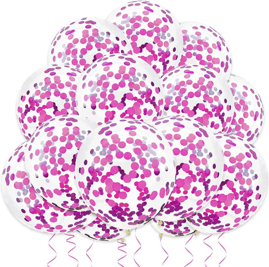 Hot Pink Confetti Balloons, 25 Pcs Thickened 12 Inch Clear Latex Balloon with Confetti Inside for Graduation Engagement Bridal Shower Party Baby Shower Birthday Party Decorations Supplies