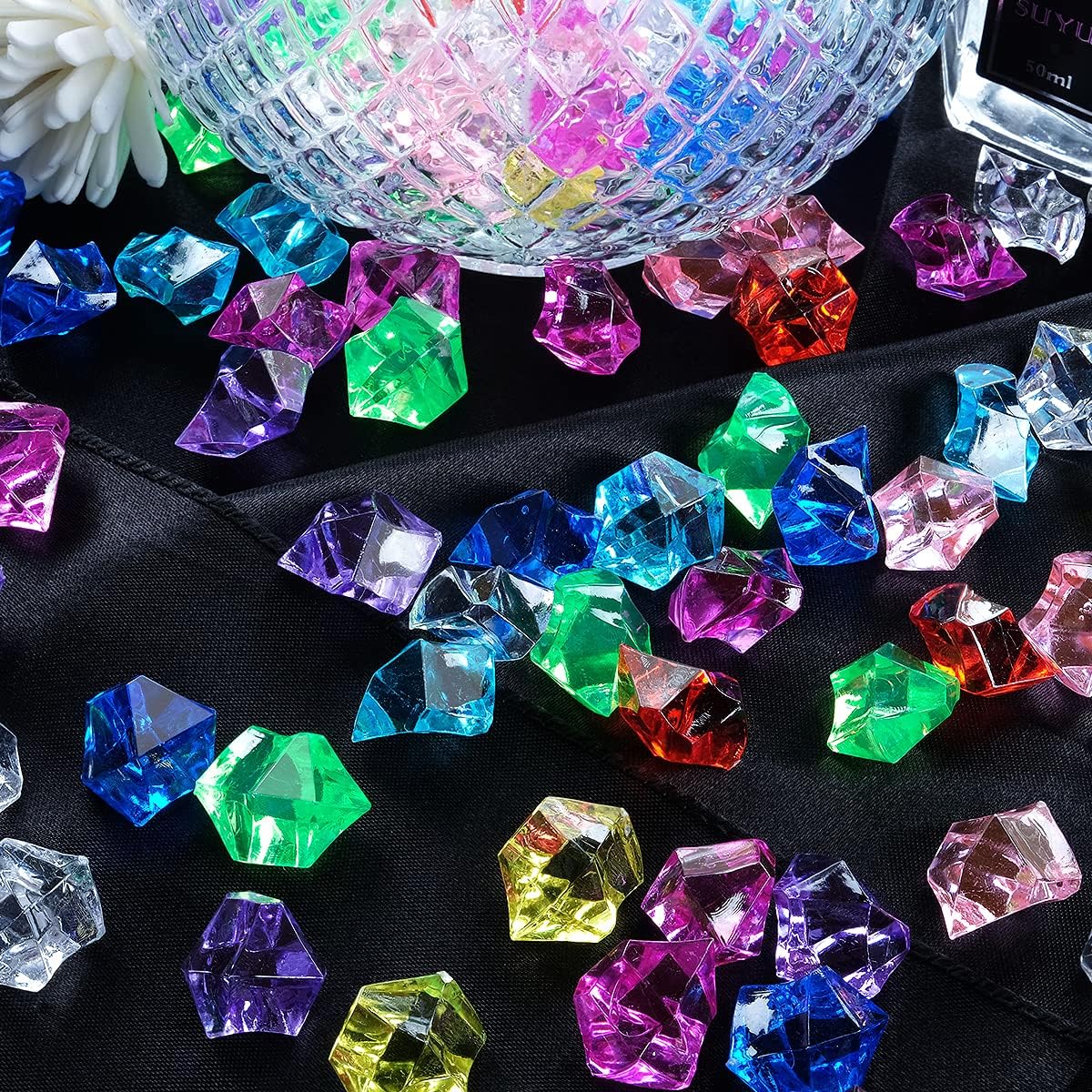 Acrylic Crushed Ice Rocks, Babenest 150 PCS Fake Crystals Plastic Ice Cubes Diamonds Gems for Vase Fillers, Home Decoration, Table Scatter, Event, Wedding, Arts & Crafts (Multicolor)