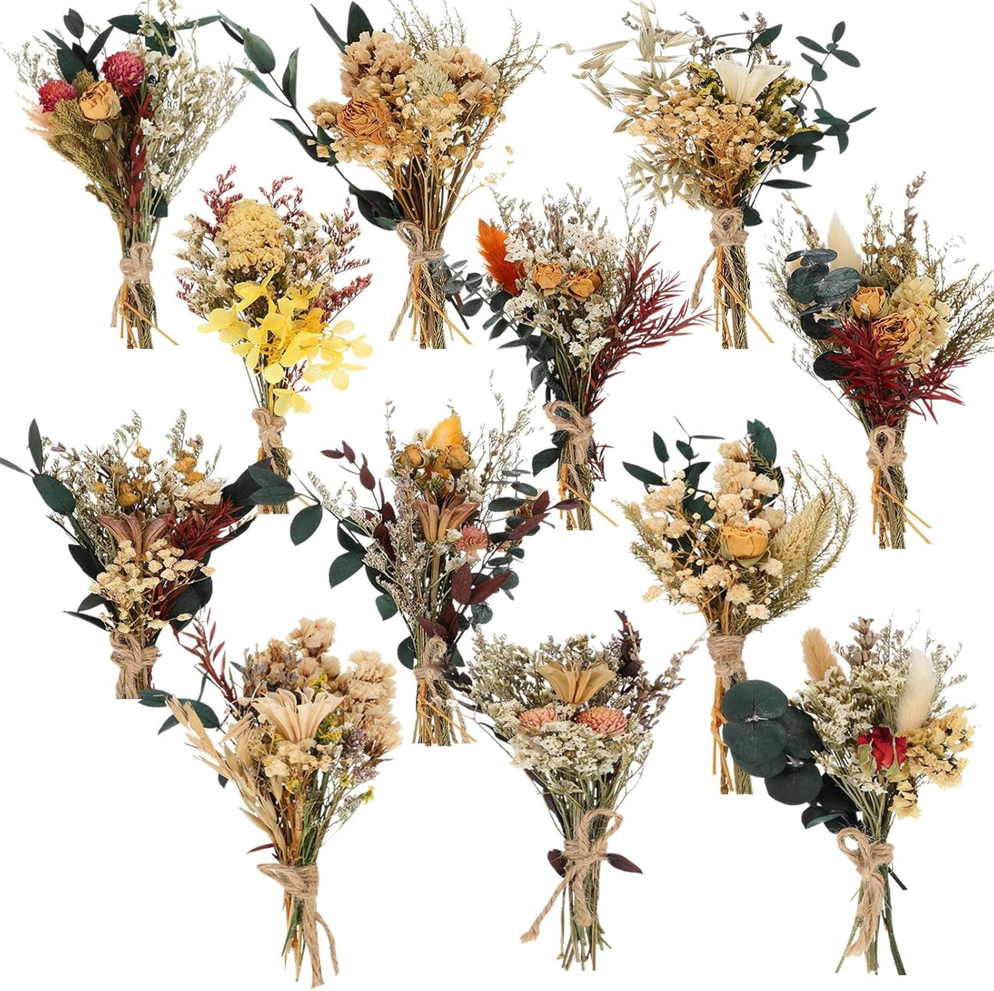 Layhit 12 Pack Boho Dried Flower Bouquet Mini Wedding Handmade Dry Flowers Decor for Vase Crafts DIY Photo Boutonniere for Men Floral Plant for Bridesmaid Gift Birthday Decor