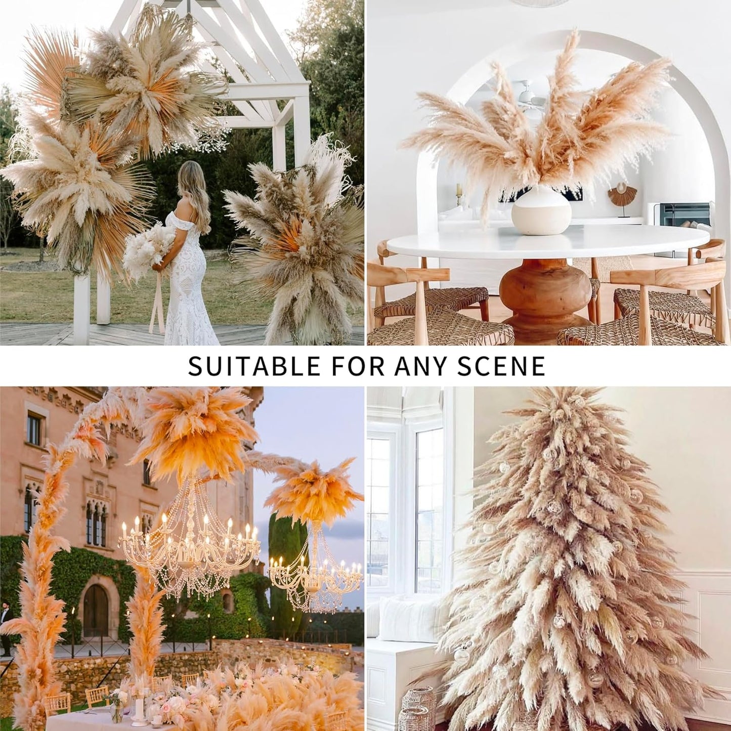 10 Stems 46 inch Tall Pampas Grass Decor - Large Fluffy Dried Pompas Grass for Floor Vase - Rustic Wedding, Baby Shower, Party, Farmhouse, Boho Home Decor