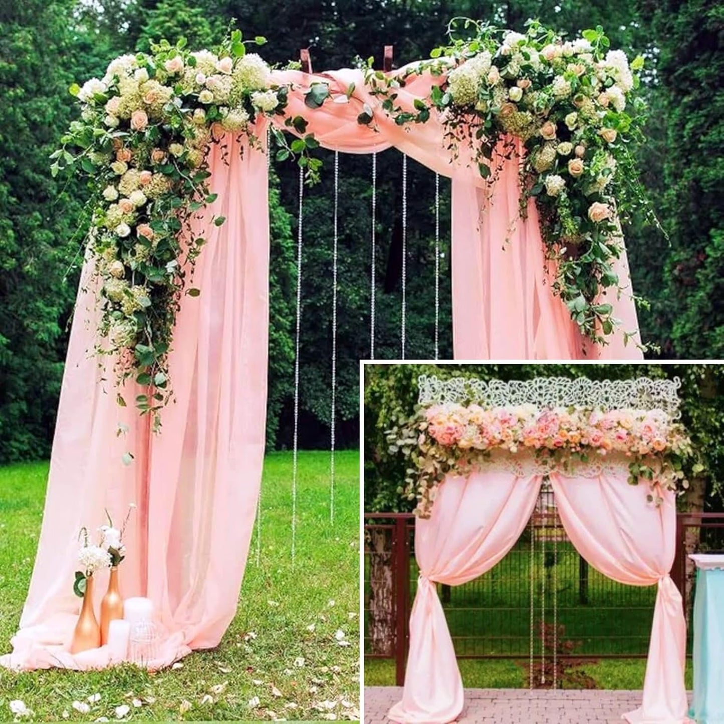 4 Panels Wedding Arch Draping Fabric 28" x 20Ft Wedding Arch Drapes Chiffon Fabric Drape Sheer Backdrop Curtain for Nuptials Birthday Party Swag Ceremony Arbor Drapery Reception Ceiling Decor(Pink)