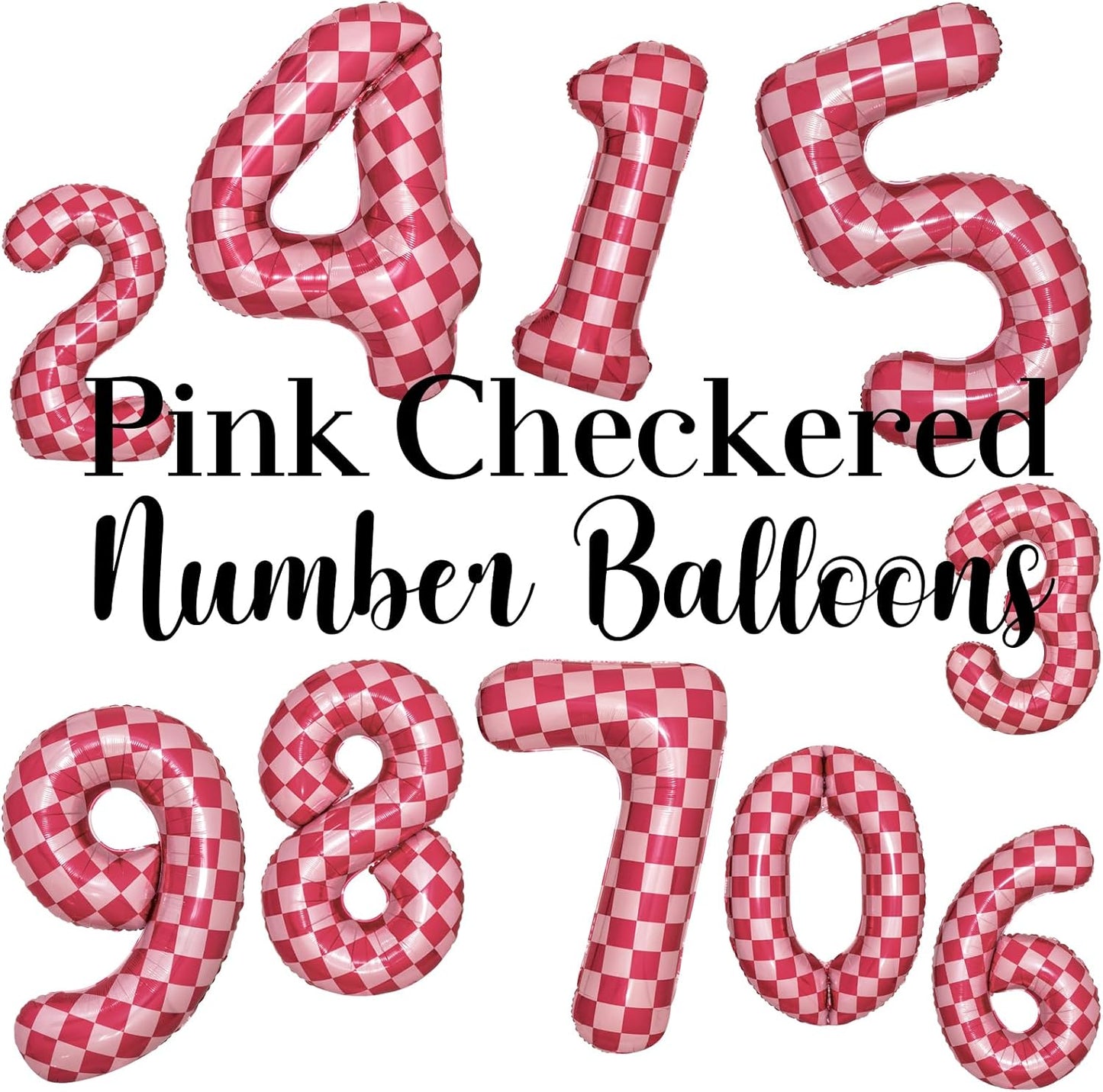 40 Inch Pink Checkered 8 Balloon Large Hot Pink Number Balloons for Girls 8th Birthday Decorations Pink Number 8 Balloon