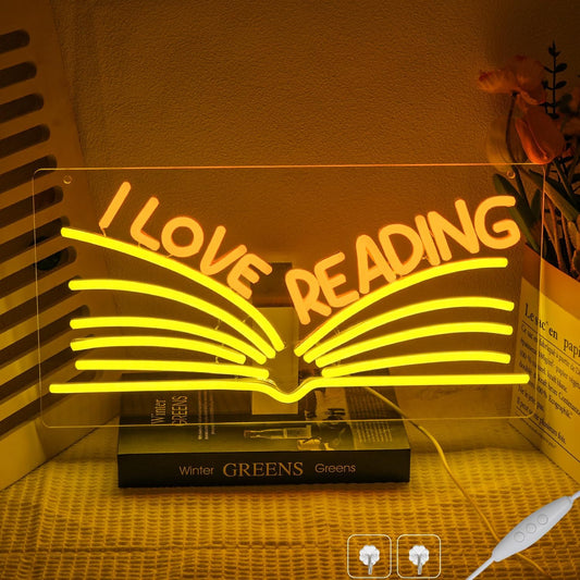 I Love Reading Neon Sign for Wall Decor, Yellow Read More Books Neon Light, Dimmable Classroom LED Light Up Sign for Classroom, Bookstore, Library, Bedroom