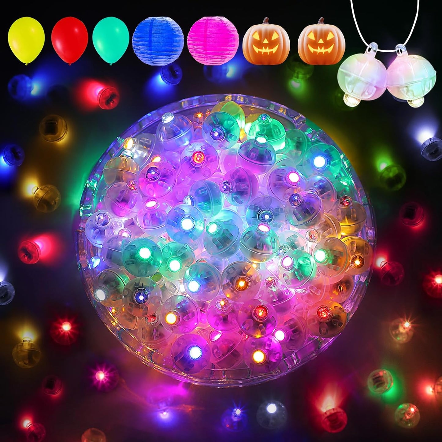 Aogist 100Pcs 10-Colors Balloon Lights with Hook,Long Standby Time,Waterproof Mini Light for Birthday Party Wedding Christmas Halloween Easter Decorative (Steady)