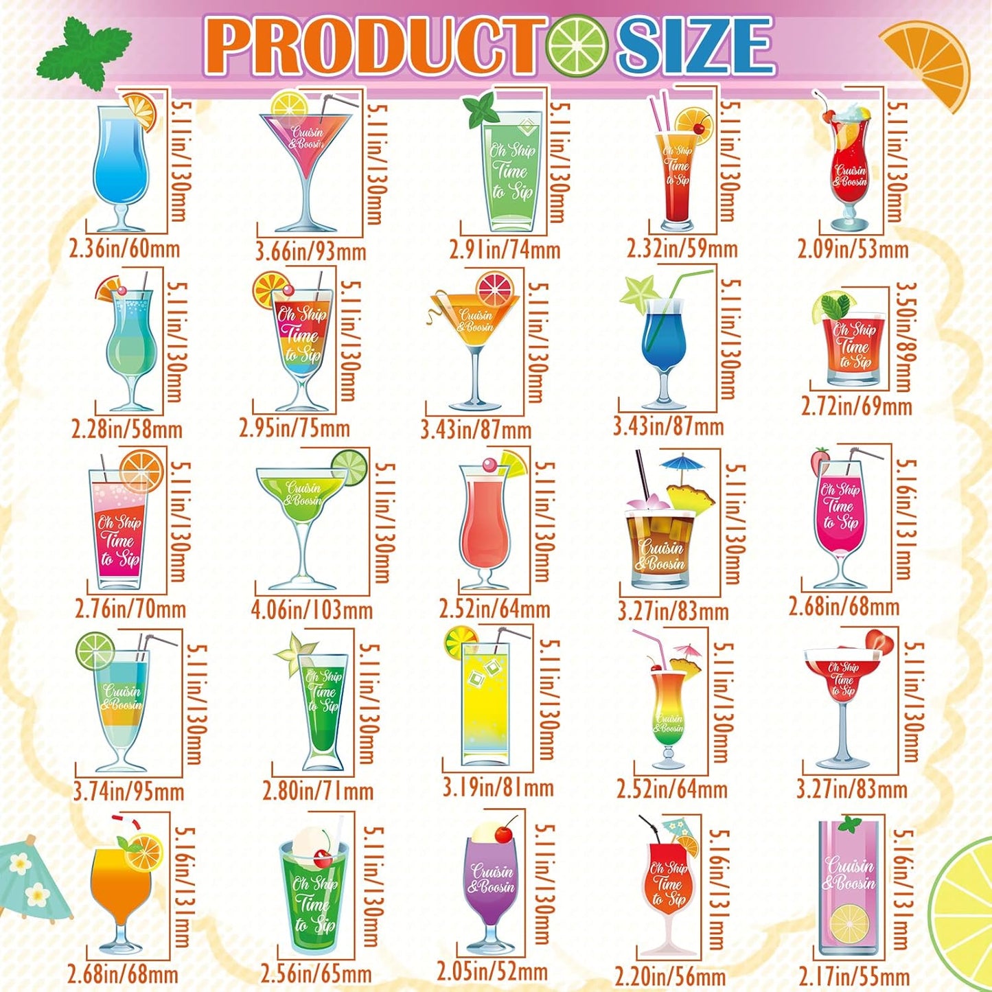 Xuhal 25 Pieces Tropical Drink Cruise Door Decorations Funny Magnetic Cruise Decorations Magnet Customized Door Cabin Decor for Carnival Birthday Essentials Accessories Magnet