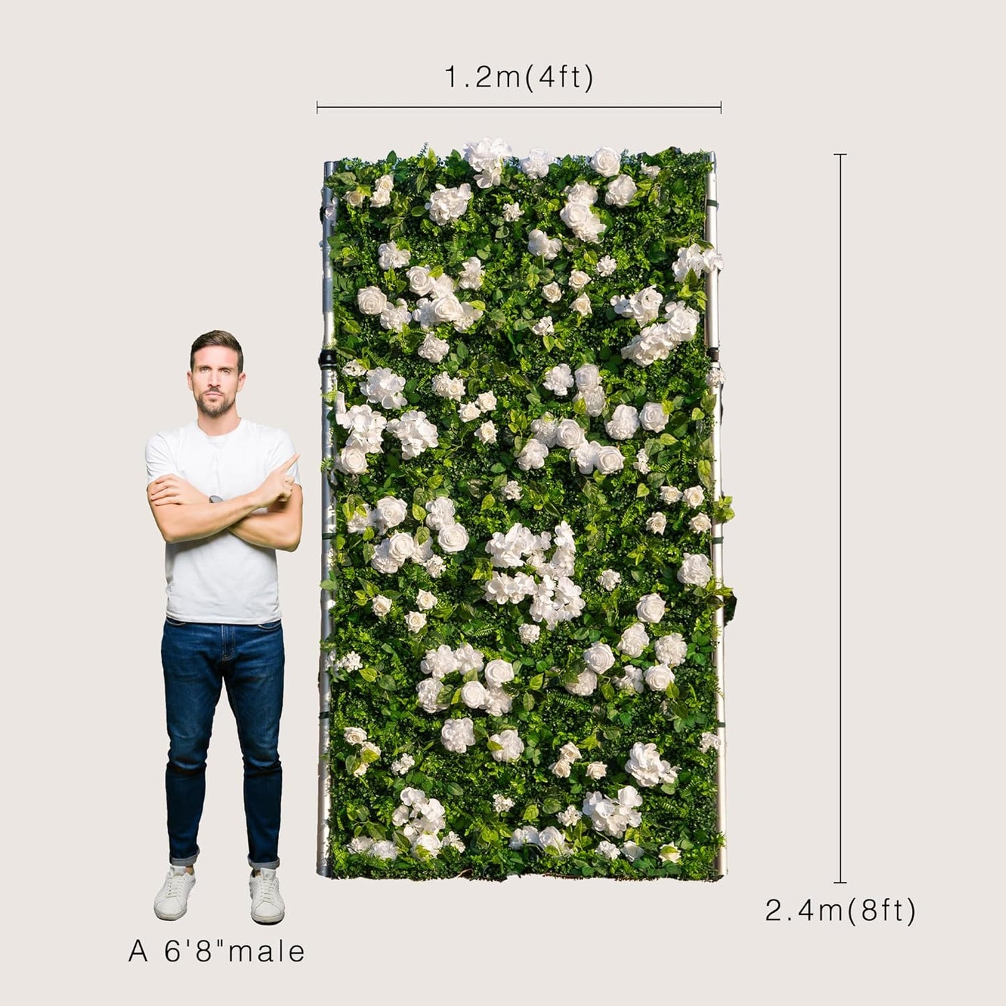 Artificial Luxury‌ Flower Wall Panels, Gorgeous 3D Silk Floral Backdrop for Wedding, Baby Show, Party and Home Decor, Quick Assembly/Storage, Eco ＆ Pet Friendly, 2 pcs, Each Panel 2 * 8 ft.