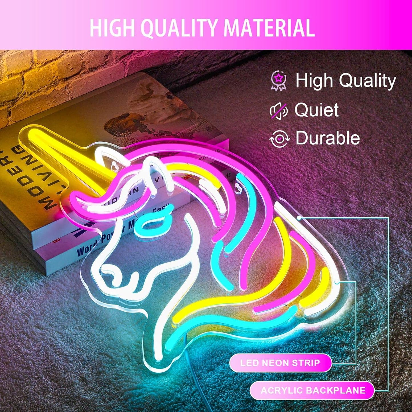 Unicorn Neon Sign for Wall Decor, Dimmable Colorful Unicorn Neon Lights for Girls Room, USB Powered Unicorn Led Signs for Bedroom Kids Room, Perfect Gifts Unicorn Lights for Girls(13"*12.6")