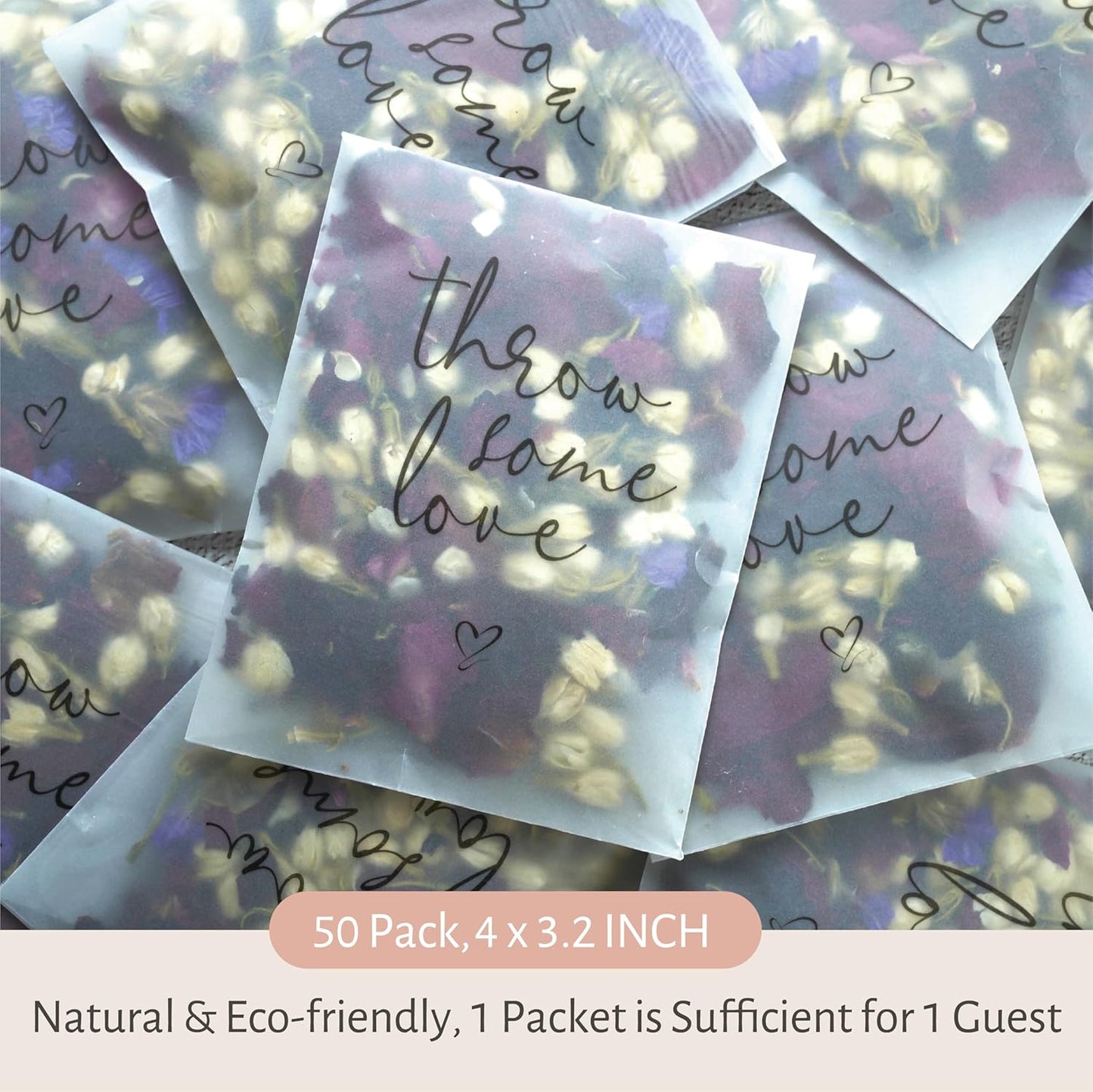 Rainbow Pana 50 Pack Prefilled Confetti Packets | Biodegradable Confetti, Dried Flower Petals | Real Flower Petals to Throw at Wedding, Glassine Bags Rose Petals Wedding Send Off Ideas