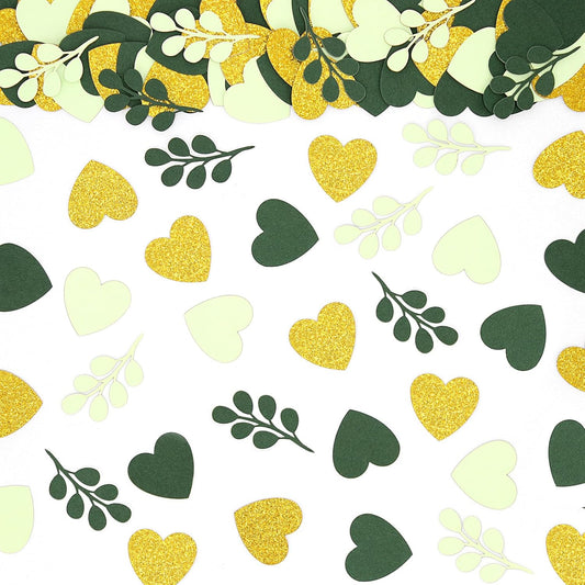 200PC Sage Green Heart Confetti for Wedding Baby Shower Engagement Birthday Bachelorette Party Decorations Greenery Eucalyptus Leaves Table Scatter for Bridal Shower Decor