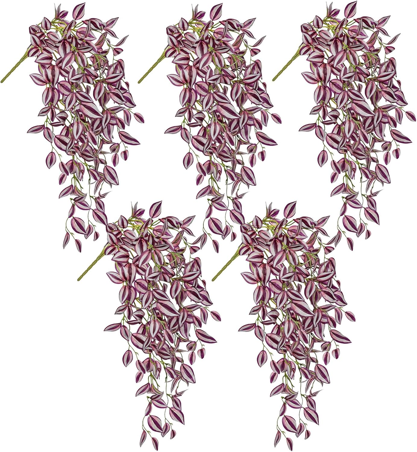 DILATATA Fake Hanging Plants Artificial Hanging Plants 22" Faux Wandering Jew Hanging Leaves Plant for Wall Shelf Home Indoor Outdoor Decor - 5 Pack