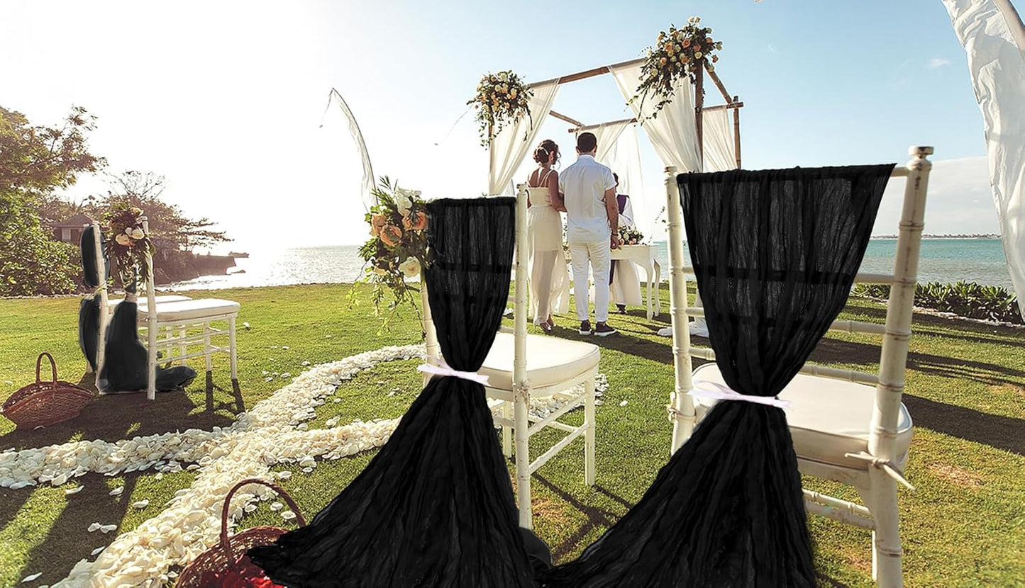 50 PCS Cheesecloth Chair Sashes, Bows Designed ChairSashes, 15.7x70 inch Chair Sashes for Aisle Decorations Universal Chairs Cover Decoration for Wedding Reception Party Banquet (Black)