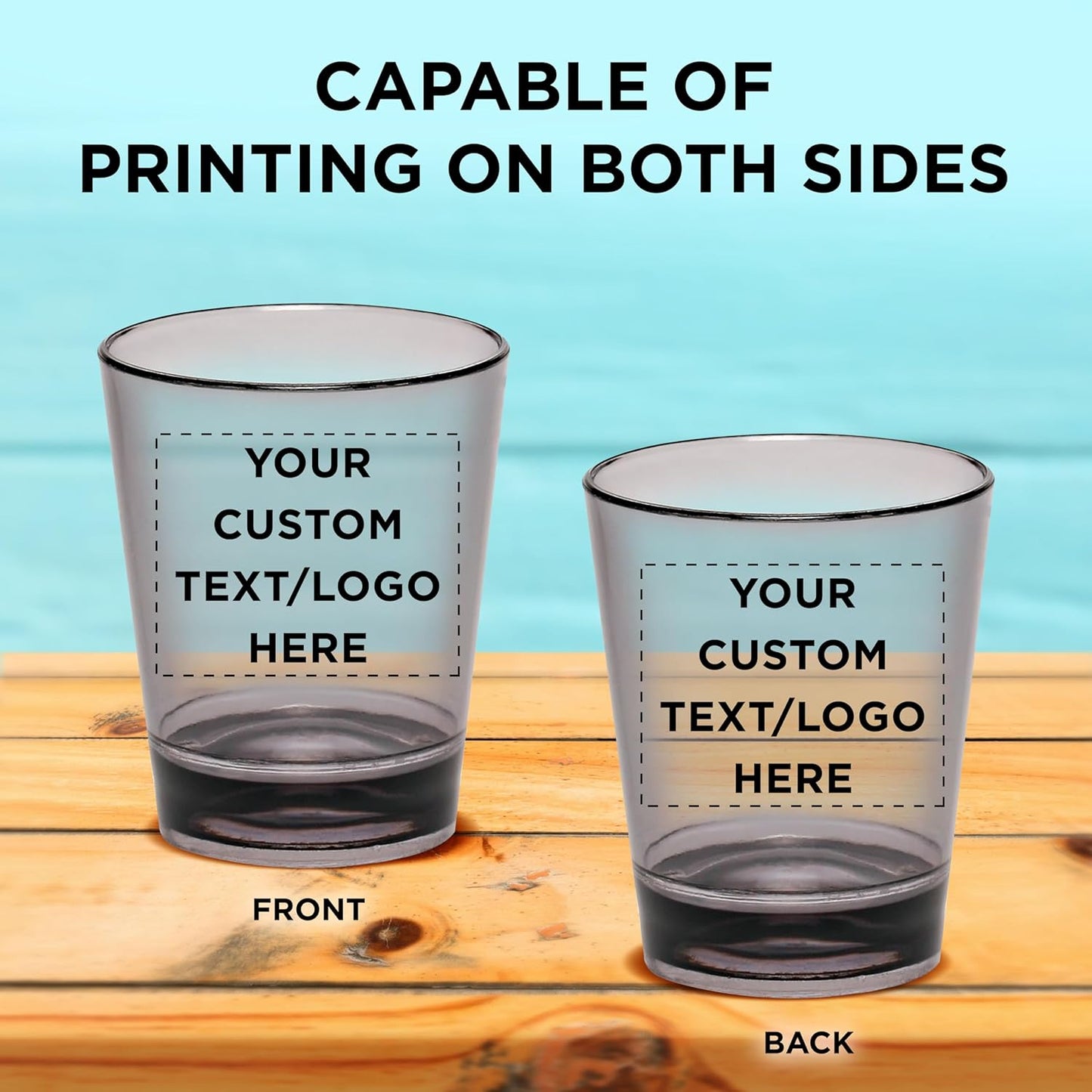 Custom Translucent Plastic Shot Glasses 1.5 oz. Set of 100, Personalized Bulk Pack - Acrylic, Great for Wedding, Party, Birthday, Gifts - Charcoal