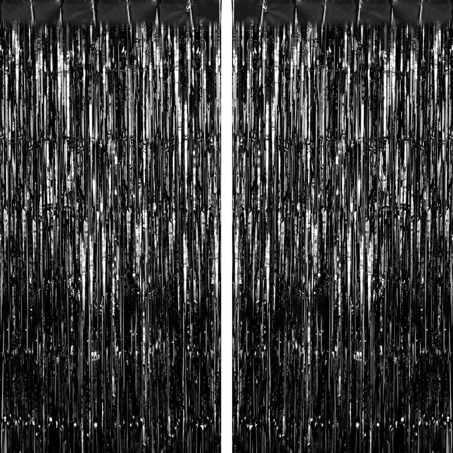 2 Pack Black Fringe Curtains Foil Shiny Fringe Backdrop Tinsel Door Streamers Foil Curtains for Birthday Wedding Engagement Bridal Shower Celebration Party Decorations Large