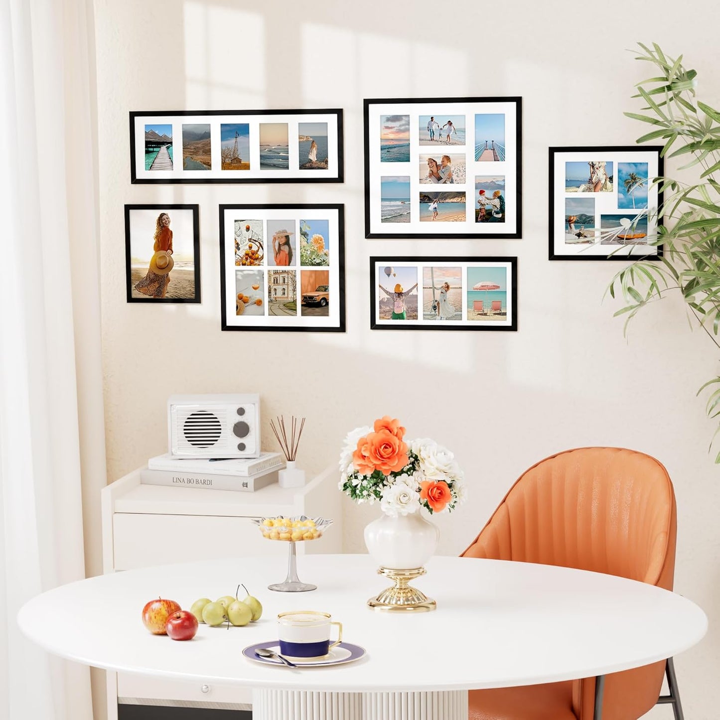 Vittanly 8x14 Picture Frames Collage, Displays 3Pcs 4x6 Pictures with Mat, Collage Picture Frame for Horizontal or Vertical Display, Black, 1 Pack