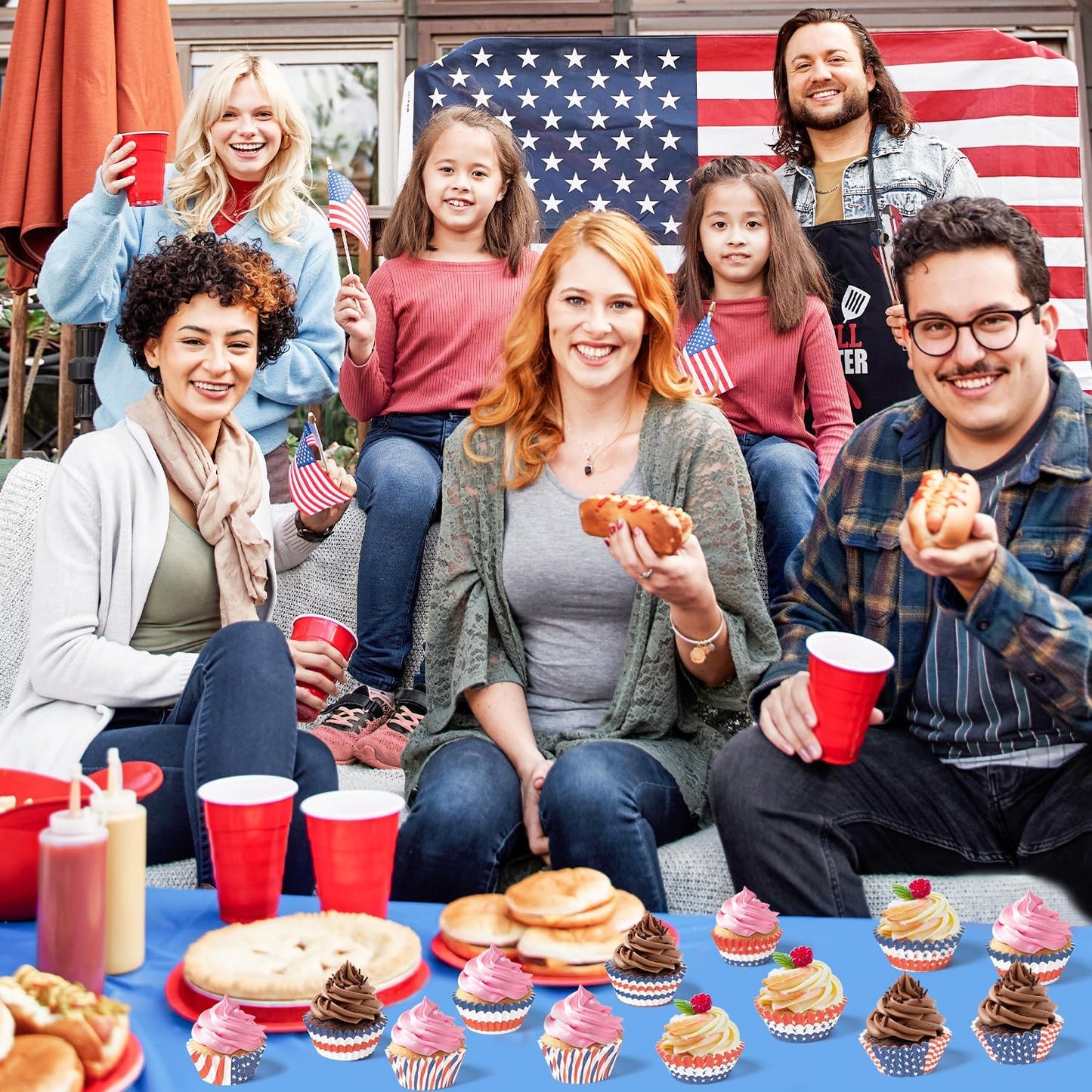 COcnny American Flag Cupcake Liners - 600pcs Patriotic Mini Baking Cups Muffin Paper Case Cupcake Wrappers for Memorial Day, July 4th Cake Chocolate Candy Wrap Supplies for Independence Day(10 Styles)