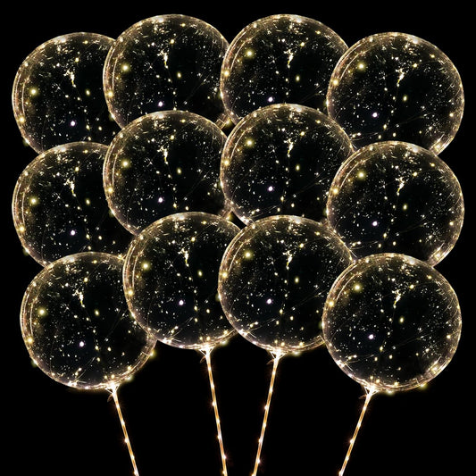12 Pack Big Light Up BOBO Led Balloons with Sticks - Clear Balloons with Lights, Glow in the Dark, Flicker in the Daylight - Perfect Glow Party Supplies for Birthday, Wedding, Graduation