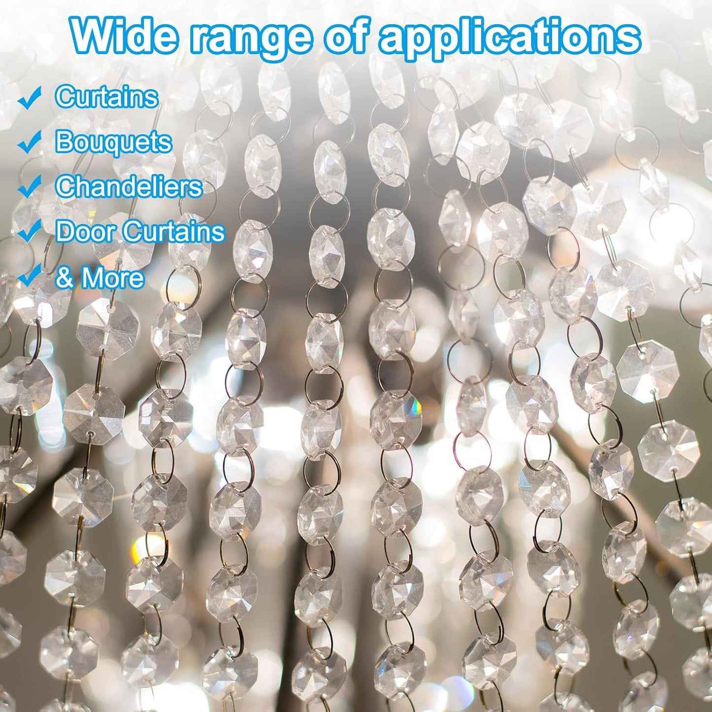 PATIKIL 14 mm Crystal Garland Strands, 98.4 Ft Acrylic Octagon Chandelier Bead Chains String for DIY Craft Wedding Party Home Decorative Jewelry Making, Clear