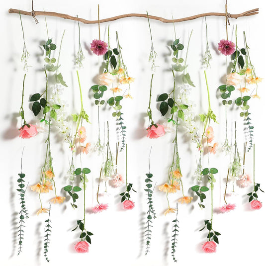 Hoteam 51 Pcs DIY Flower Garland Artificial Hanging Wildflower Backdrop Set Fake Rose Eucalyptus Daisy Poppy Wild Flower Decor for Wedding Party Birthday Home Garden (White,Champagne,Pink)