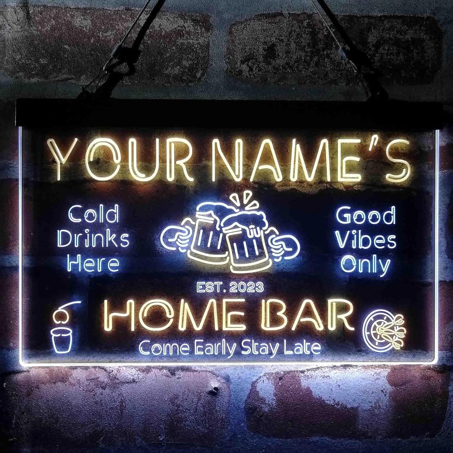 ADVPRO Personalized Your Name Custom Home Bar Beer Established Year Dual Color LED Neon Sign White & Yellow 24 x 16 Inches st6s64-p1-tm-wy