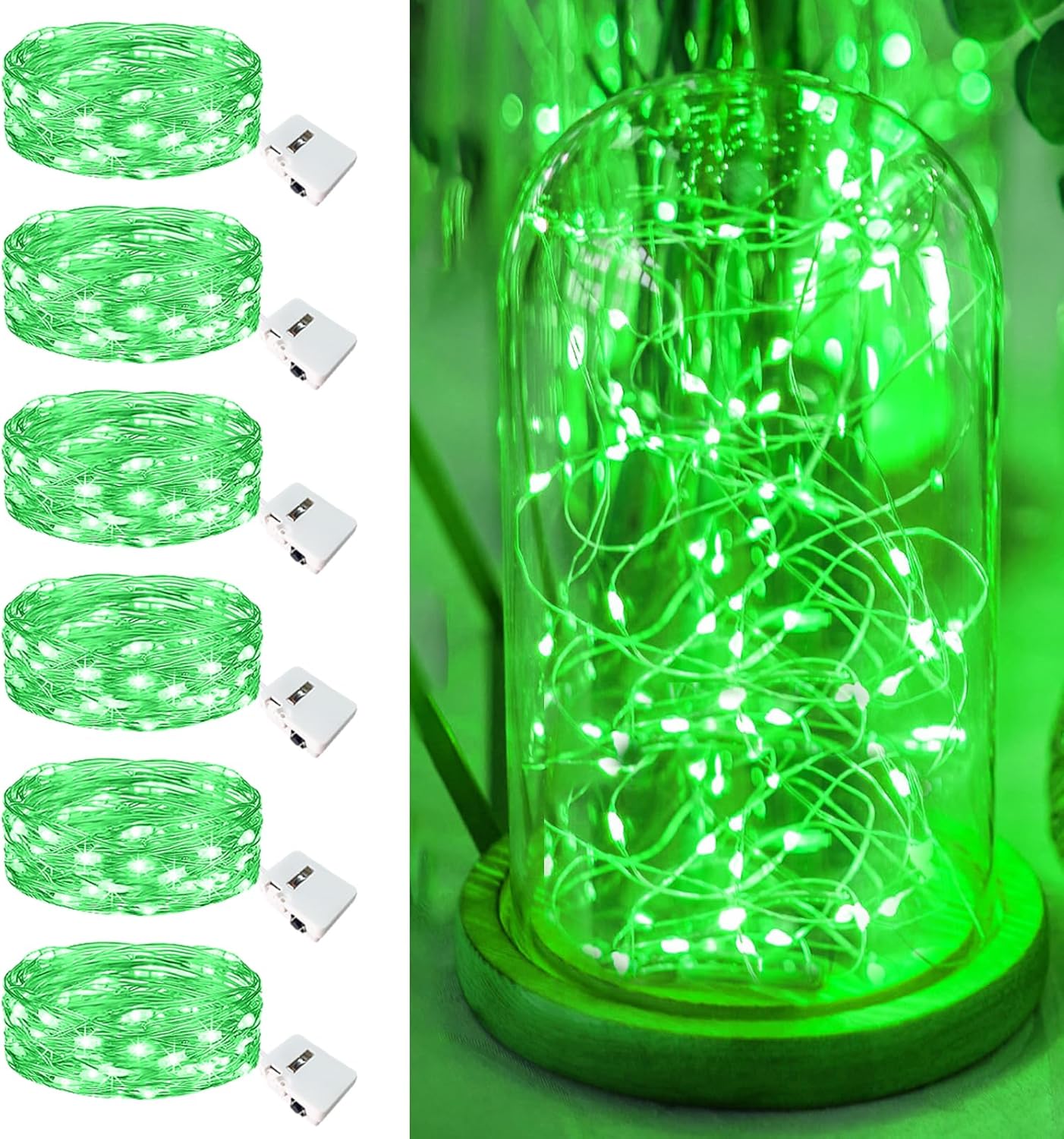 6 Pack Fairy Lights Battery Operated - 7ft 20 Led Twinkle Lights 3 Modes, Bulk Mini String Lights Waterproof for Mason Jars Vases DIY Party Wedding Decoration Christmas - Green