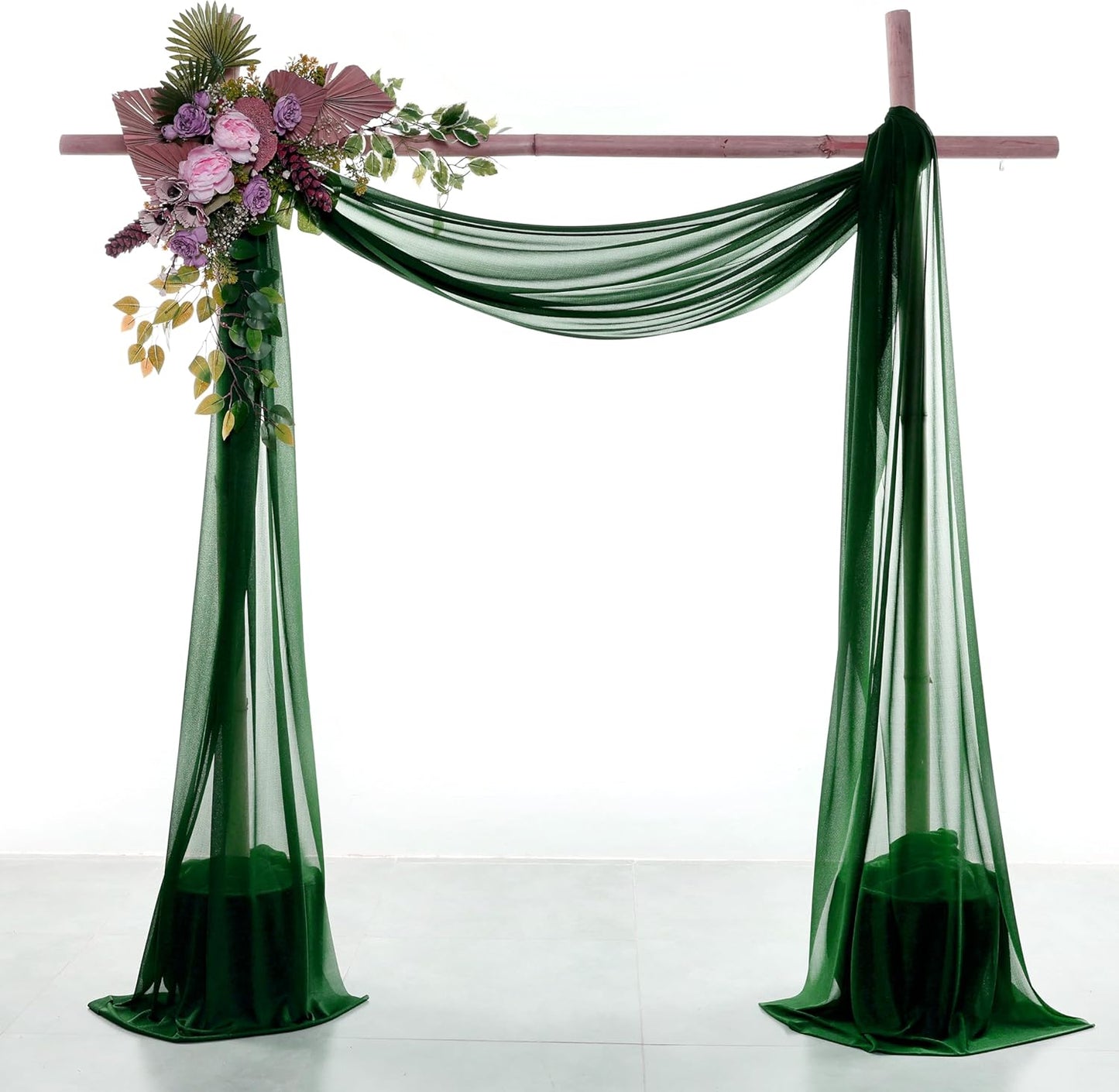 VDS Pack of 2 Panel (30 Inch X 20 Feet) Wedding Arch Draping Fabric Sheer Chiffon Fabric Drapery for Wedding Ceremony Reception Swag Backdrop Canopy Chuppah ARBO Altars Decoration (Hunter Green)