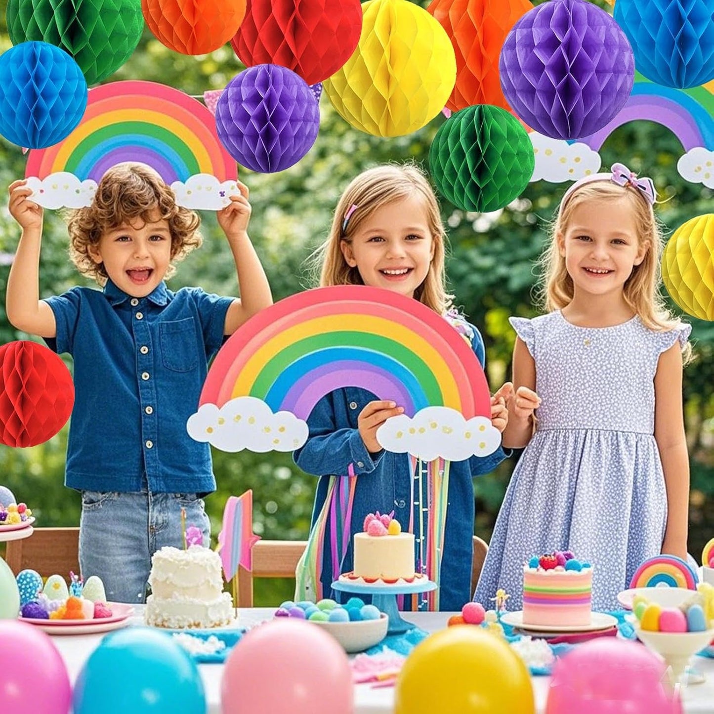 Rainbow Paper Honeycomb Balls,12 Pack Colourful Hanging Tissue Pom Poms for Birthdays,Weddings,Fiesta,Home Party Decoration