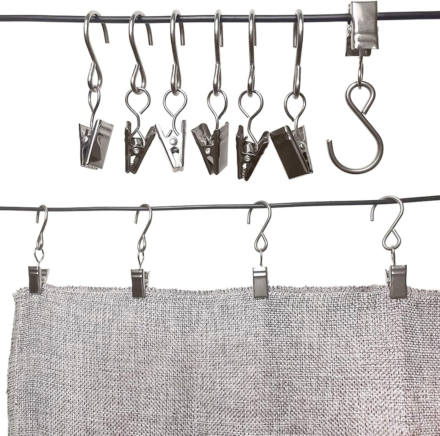 Stainless Steel S Hooks Curtain Clips, 50 Pack Hanging Party Lights Clips, Hangers Gutter Photo, Art Craft Display, 2.4 Inch Long, Silver