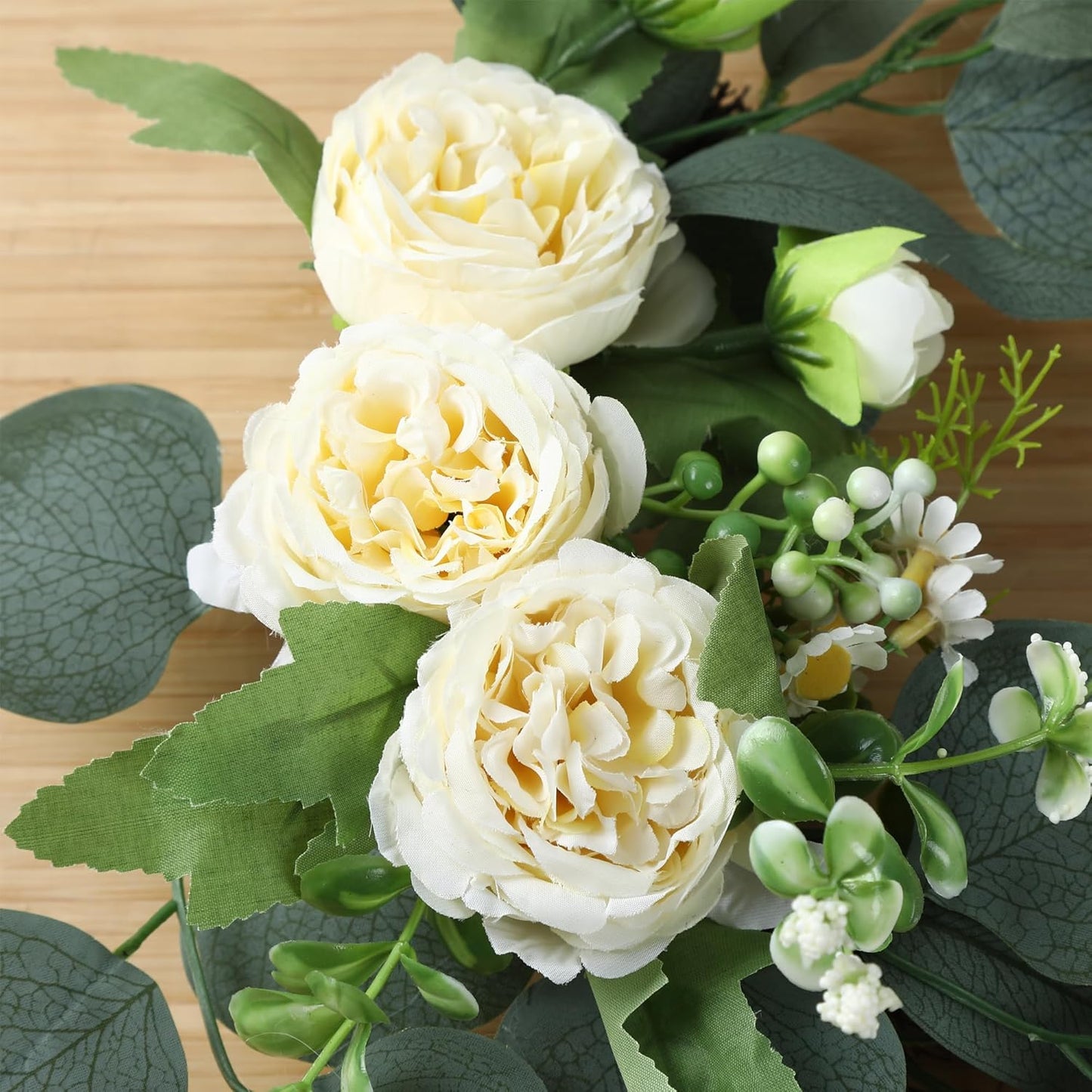 H&W 2pcs Artificial Wedding Arch Flowers for Wedding Sign, Floral Swag Dusty Decor for Reception Ceremony Backdrop Sweetheart Table (Champagne Colored Peony)