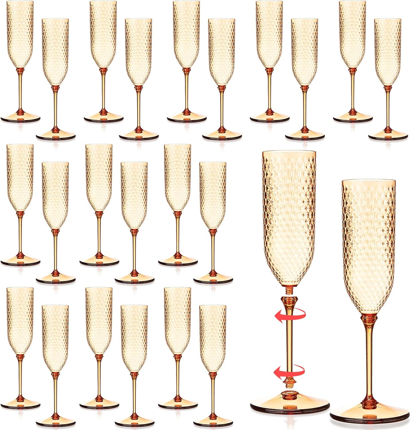 Remerry 24 Pack Detachable Plastic Champagne Flutes 5.5 oz Champagne Glasses Wedding Toasting Crystal Glasses Reusable Unbreakable Party Wine Cups for Wedding New Years Eve Party Supplies