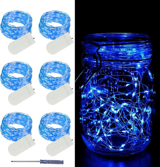 LAMPHOME 6 Pack Fairy Lights Battery Operated String Lights 6.6ft 20 Led Mason Jar Lights Waterproof Silver Wire Light Fireflies DIY Party Wedding Christmas Decoration(6 Pack,Blue)