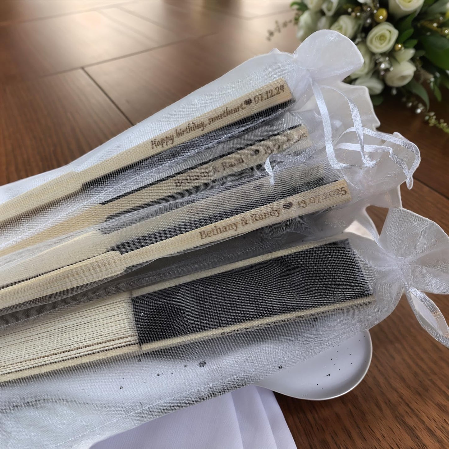 3Pcs Personalized Silk Fans Folding Hand Fan, Custom Wedding Bridal Party Favors, Summer Wedding Bride, Wedding Gift, Thank You Gift (Black)