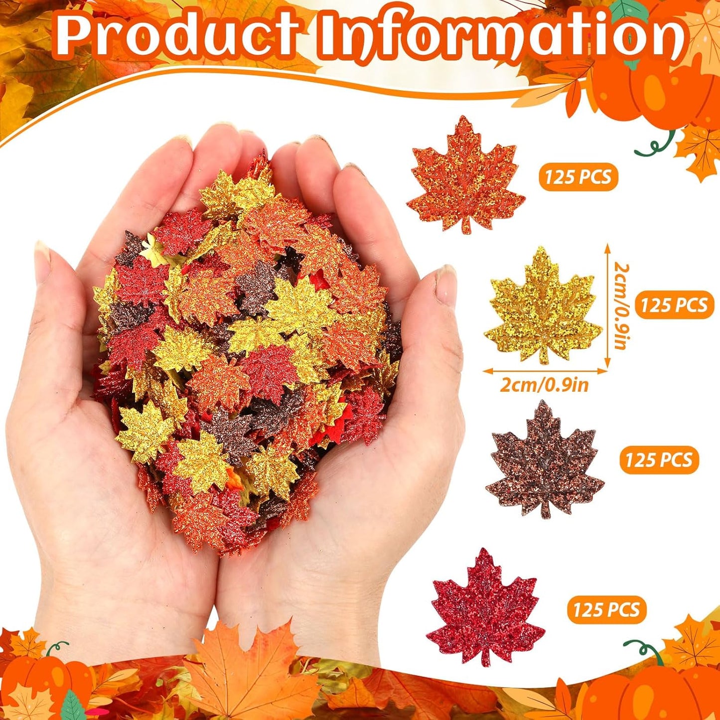 MARFOREVER Fall Felt Maple Leaf Confetti Glitter, 500 Pcs Orange Thanksgiving Leaves Confetti Decorations Autumn Table Sprinkles Scatter Centerpiece for Fall Thanksgiving Day Party Decor Supplies