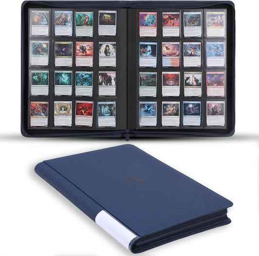 Snekdy premium 1024-pocket trading card binder, 16-pocket cards album, waterproof PU-leather Cover album with side loading, holds gaming, baseball, basketball & sports cards (Blue)