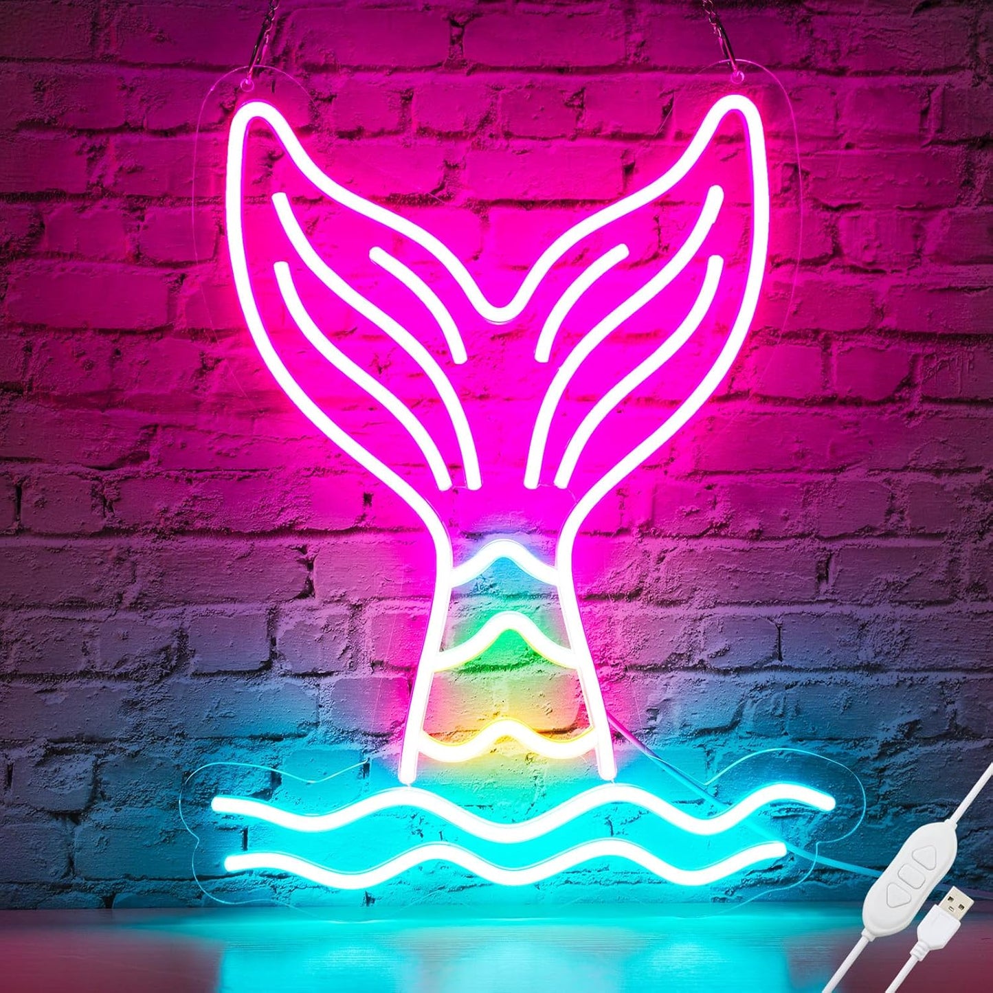 Mermaid Tail Neon Sign Dimmable Mermaid Neon Signs for Wall Decor, USB Powered Bright LED Mermaid Lamps for Girls Bedroom, Birthday Christmas Decor, Perfect Gifts for Girls(15.7*12.6inches)