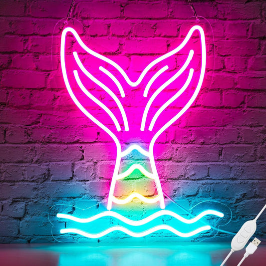 Mermaid Tail Neon Sign Dimmable Mermaid Neon Signs for Wall Decor, USB Powered Bright LED Mermaid Lamps for Girls Bedroom, Birthday Christmas Decor, Perfect Gifts for Girls(15.7*12.6inches)