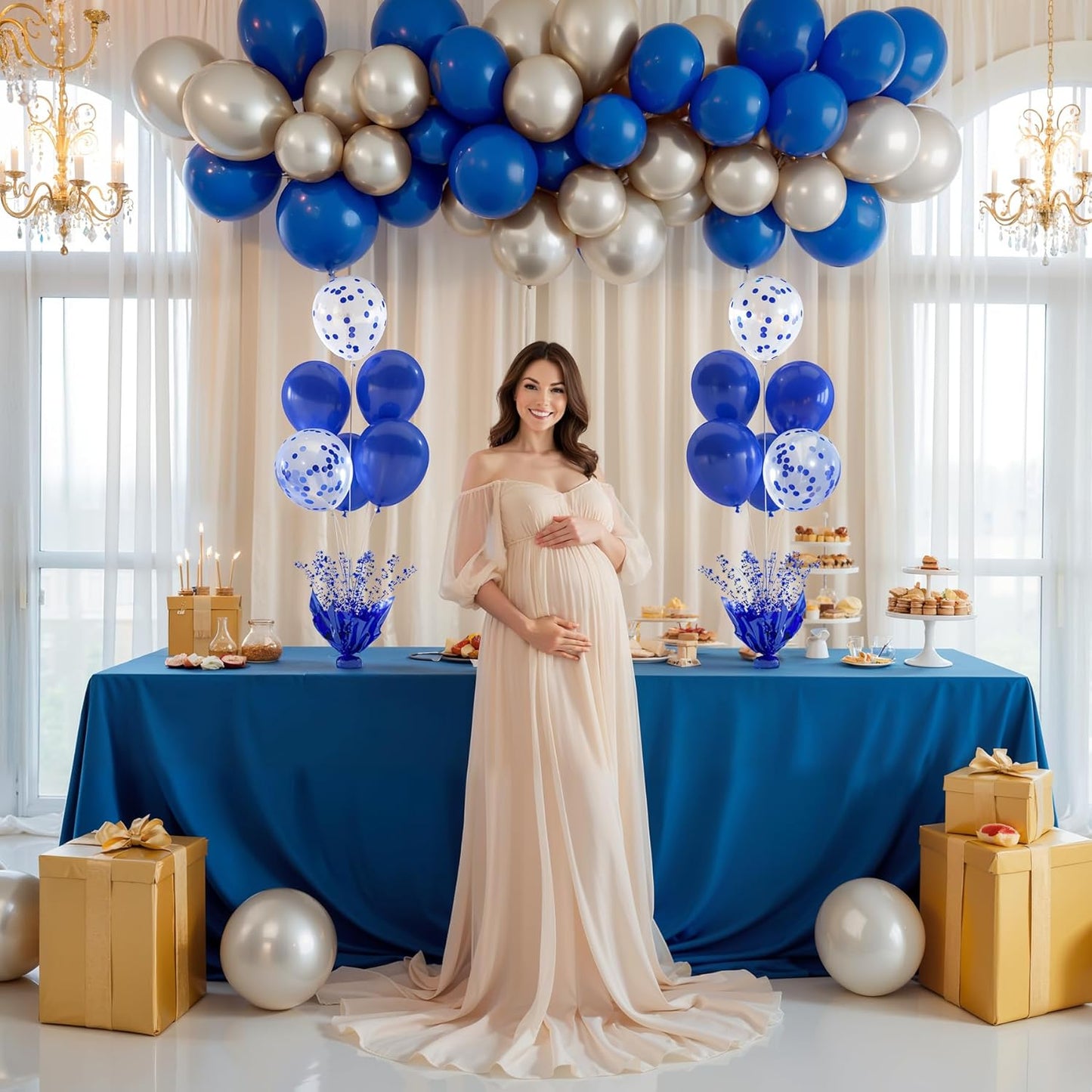 4 Set Blue Balloon Table Centerpieces for Birthday Parties, Balloon Stand Kit with Blue Balloons for Table Decoration