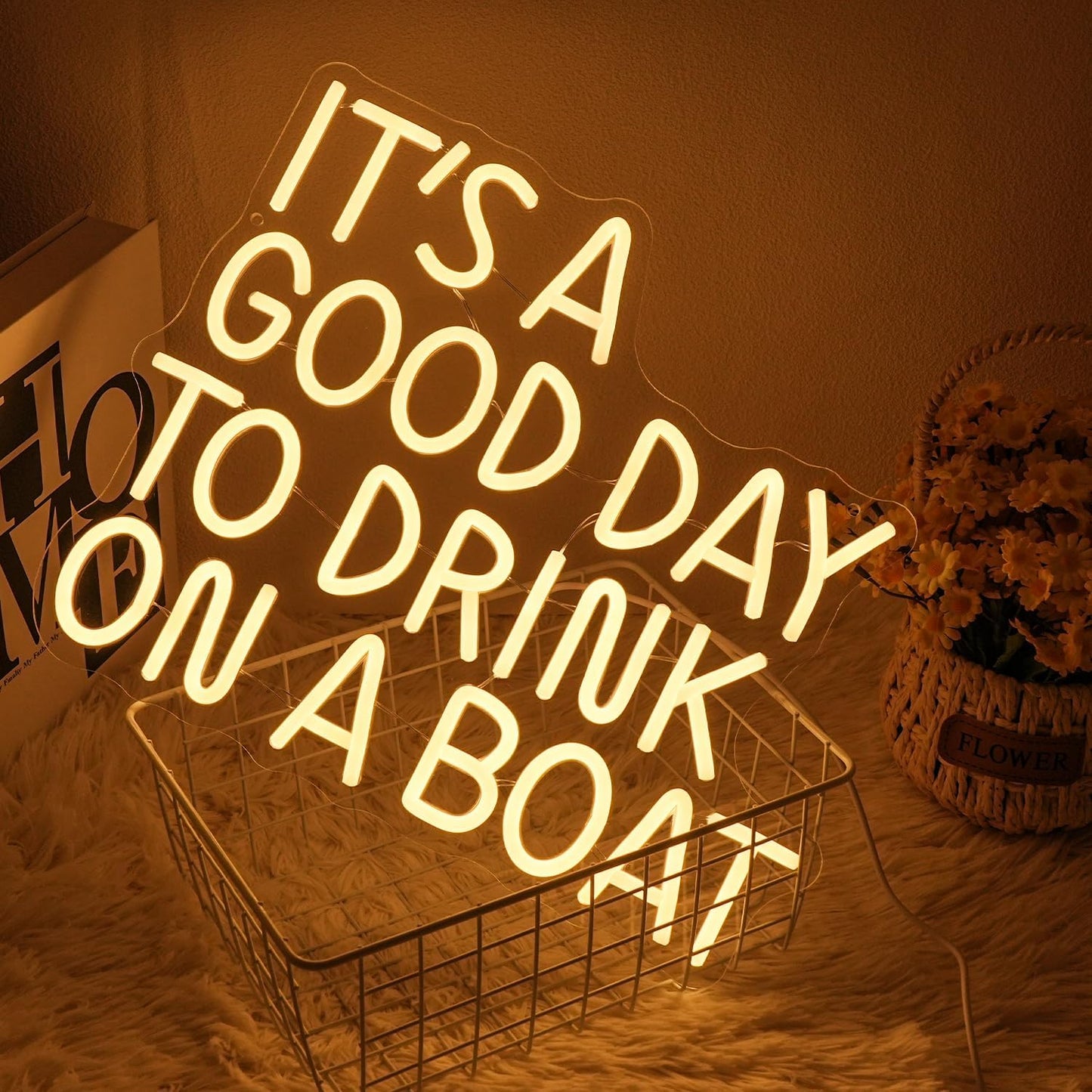 It's A Good Day To Drink On A Boat Neon Sign, Boat Drink Neon light, Bar Art Wall Warm White LED Light Up Sign for Home Bar Club Party Restaurant