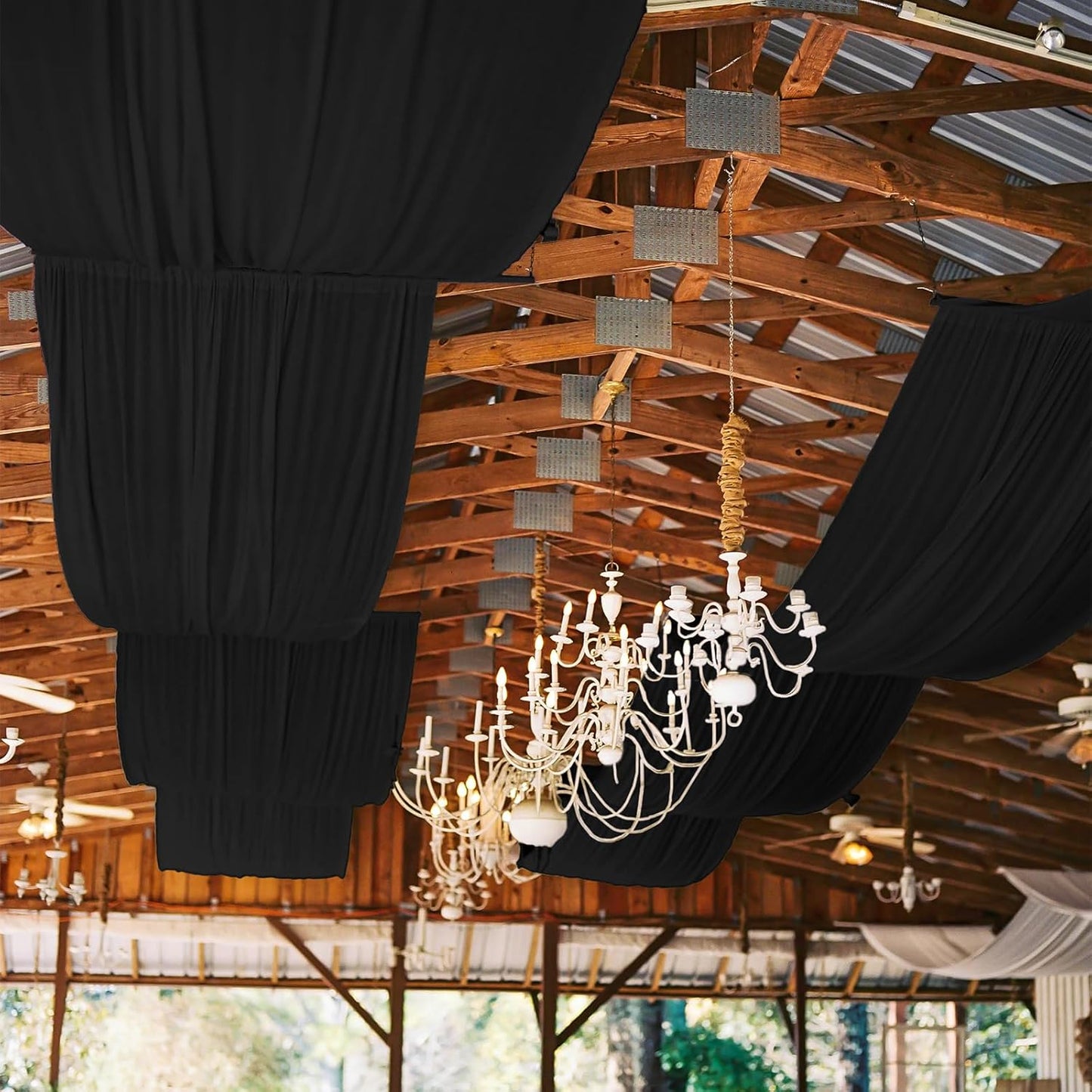 6 Panels Black Ceiling Drapes for Wedding, 5ftx15ft Ceiling Drapes Cheesecloth Sheer Fabric Curtain Wedding Arch Draping Fabric Romantic Ceilings Decorations for Weddings Party Ceremony Stage