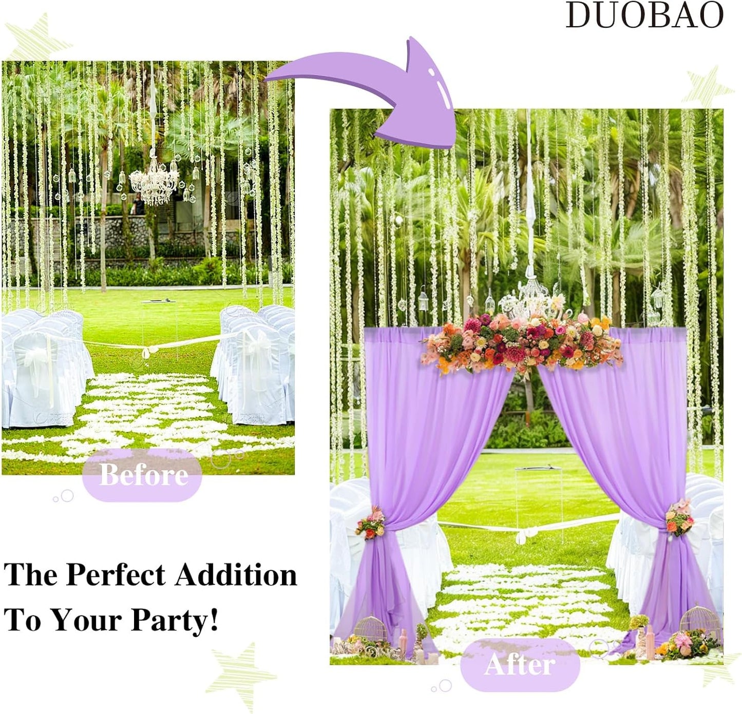 DUOBAO Lavender Chiffon Curtains 2 Panels 58 Inch Width by 120 Inch Long Light Purple Wedding Sheer Backdrop Drapes Window Curtain for Living Room Voile Photography Backdrops(5FTx10FT)