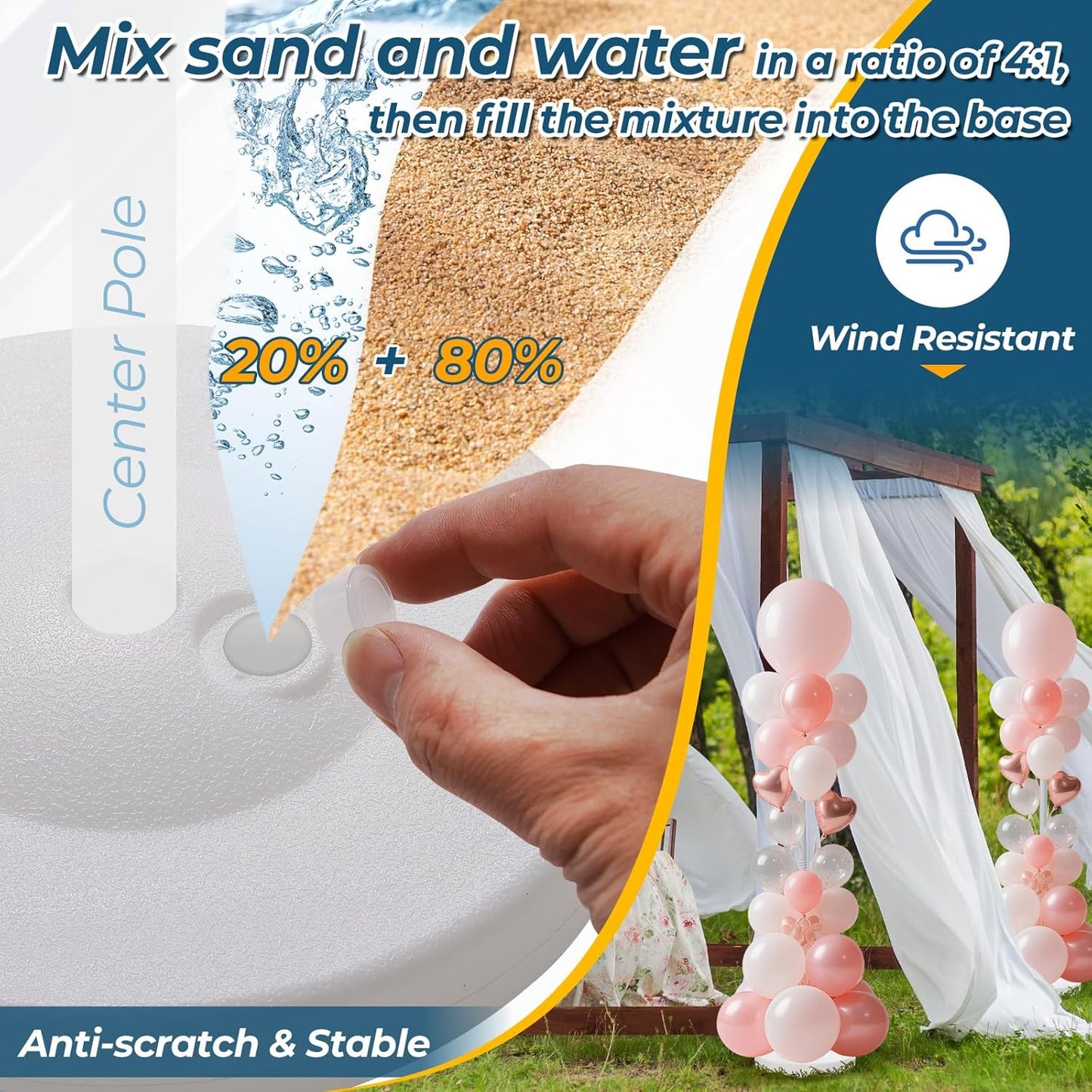 Balloon Stands for Floor Set of 2, Height Adjustable Splicing Metal Pole Balloon Column Stand for Birthday,Christmas,Halloween,Party,Events,Opening,Mall,Welcome Decorations, 1.3-5FT Tall, White