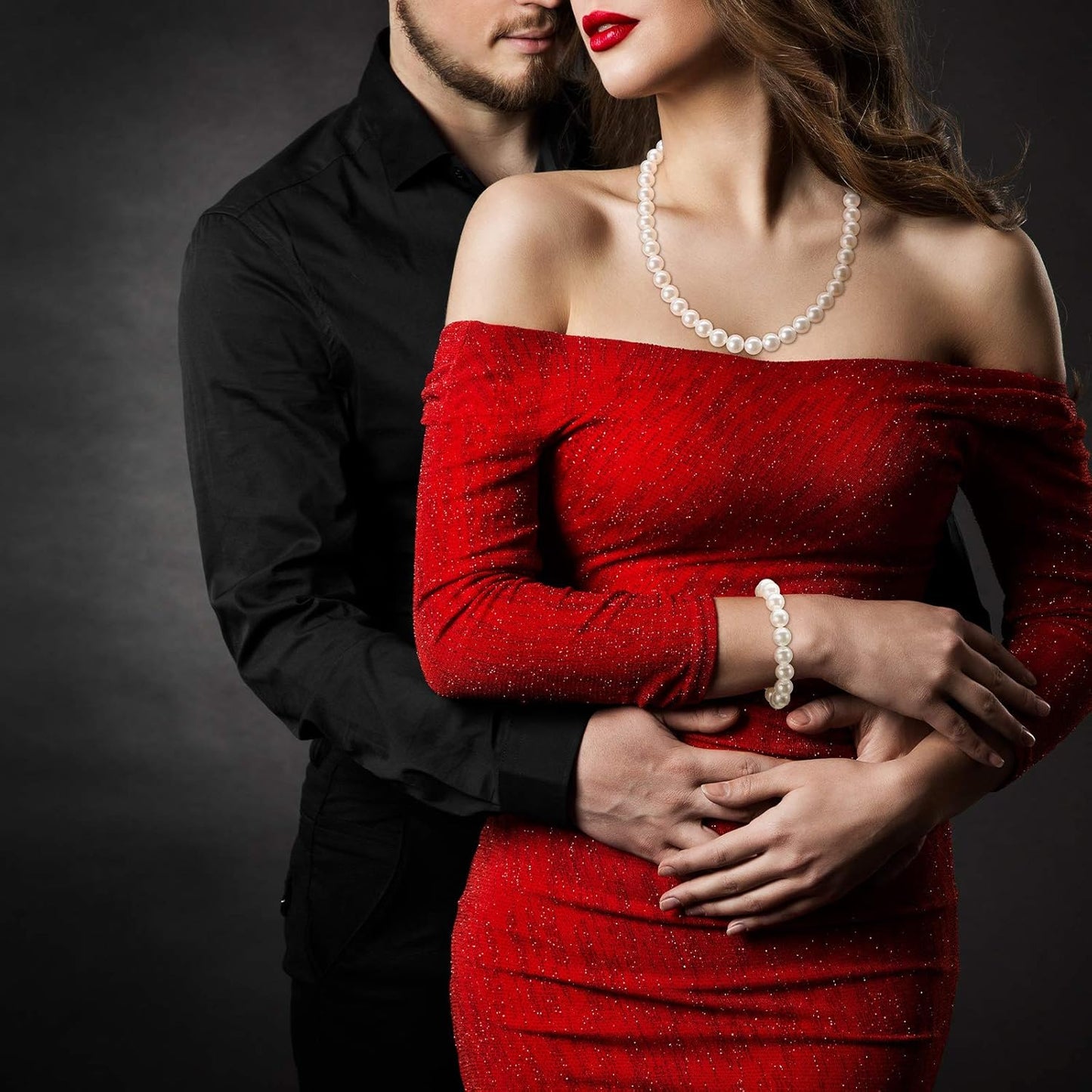 4 Pcs 1920s Faux Pearl Costume Jewelry Set for Women Halloween Simulated Necklace Bracelet Earrings for Wedding