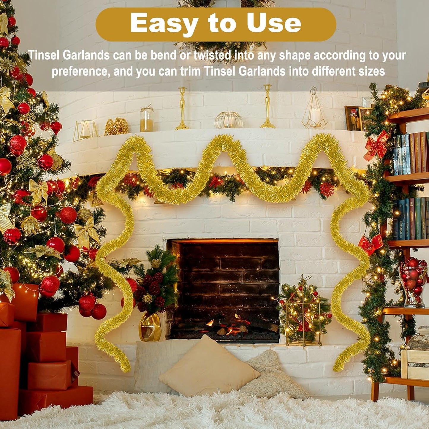 50 Feet Christmas Foil Fringe Banner Metallic Tassle Garland Metallic Backdrop Parade Floats Shiny Hanging Ceiling, Valentine's, Wedding, New Year Party Decorations(2" x 50', Gold)